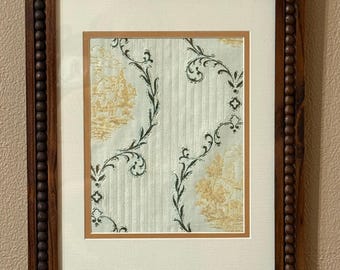 United DeSoto vintage wallpaper sample “Chateau” framed & double matted, OOAK