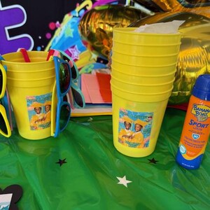 Custom Pool Party Cups with Photo | Yellow, Blue, Pink or White | Kid&#39;s Birthday Cups | Summer Party Favors | Personalized Cups