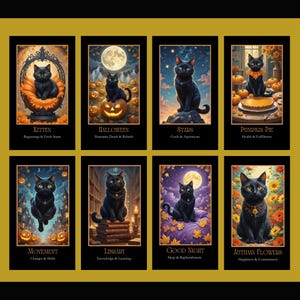 Grillige Black Cats of Autumn Oracle-kaartenspel | 53 kaartendeck | Cat orakelkaartspel | Halloween-orakelspel | Dierlijk orakel
