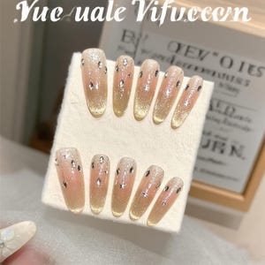 Gilded Cat Eye Press On Nails/ hand painted nails /custom press on nails/ hand made Press on Nails/Faux Acrylic Nails/ Gel Nails
