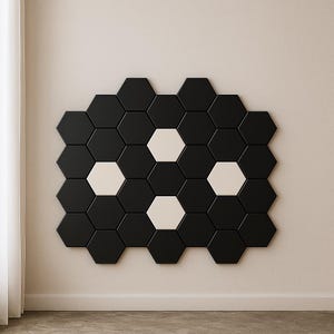 Modern Hexagon Wall Decor – Minimalist Wood Panels for Home or Office – Geometric Black & White Art