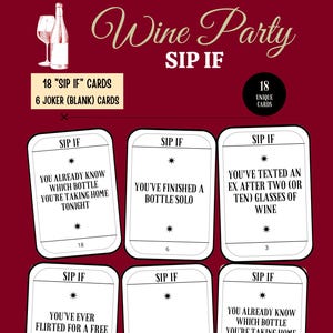 Sip If Wine Party Game | Girls’ Night Printable | 18 Funny Sip If Cards + 6 Blank Jokers | Wine Tasting Girls Night Game PDF