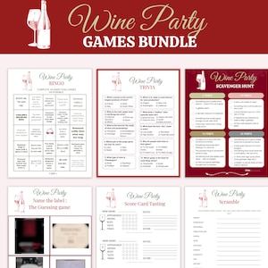 Wine Night Printable Game Bundle for Girls Night | Bingo, Scavenger Hunt, Sip If, Trivia, Tasting Score Sheet | Bachelorette Wine Party PDF