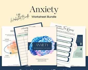 Anxiety CBT Worksheet Bundle: Cognitive Behavioral Therapy, Thought Records (PDF)