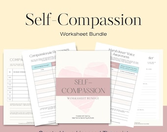 Self-Compassion Worksheet Bundle | 5-Page Printable PDF, Inspirational Quote, Inner Critic Awareness, Reframes, Daily Tracker