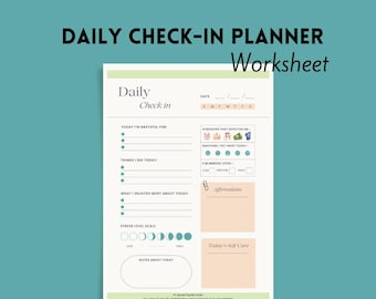 Daily Check-In Planner | Mental Health Tracker | Self-Care | Therapy and Wellness Printable 1-Page PDF