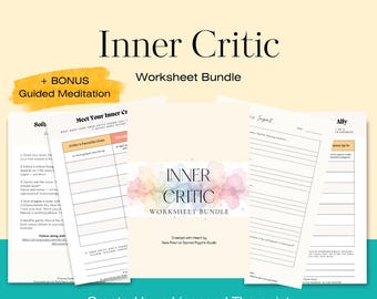 Inner Critic Worksheet Bundle: Self-Compassion Journaling, Guided Meditation (PDF)