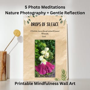 Meditación guiada con fotografía de naturaleza, lámina imprimible en PDF para practicar la atención plena, ritual de calma interior.