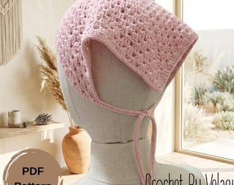 Crochet Bandana Pattern PDF, Granny Stitch Headscarf Bonnet, Boho Tie Kerchief, Instant Download