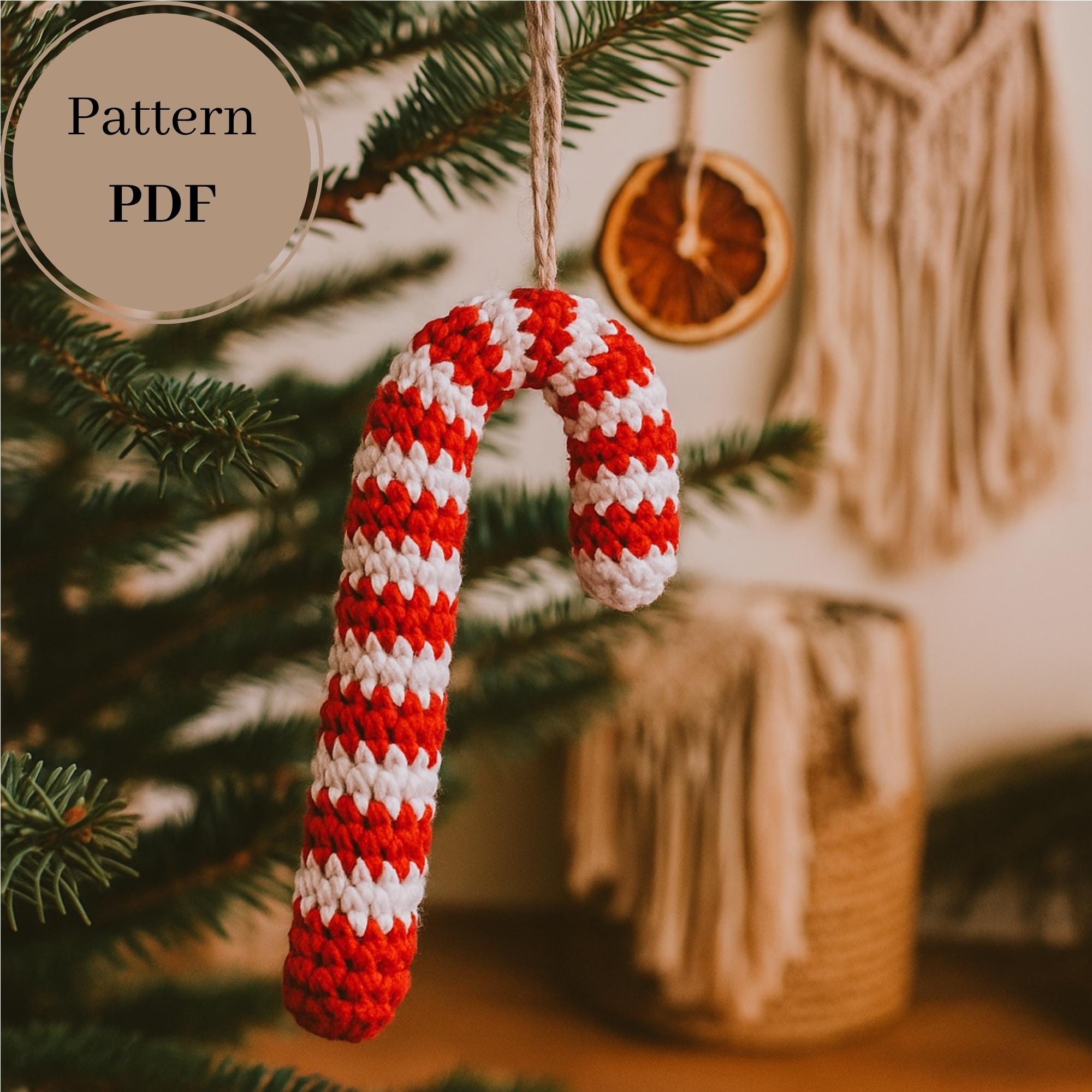 Christmas Crochet Candy cane Ornament Pattern – Xmas Tree Decoration ...