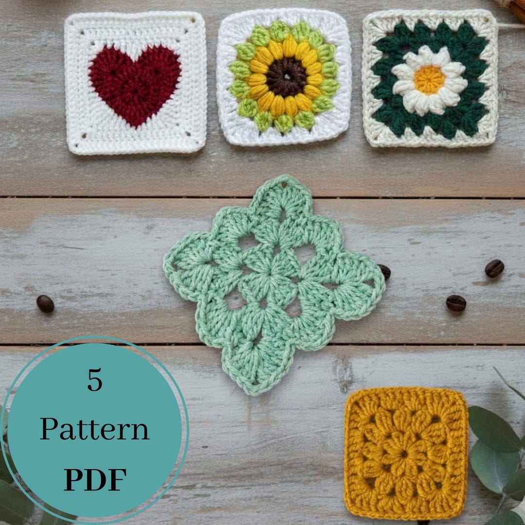 Crochet Squares Pattern PDF– 5 Square Patterns– Crochet Motif Set ...