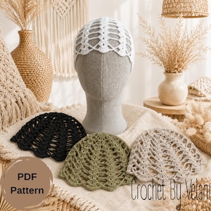 Mesh Crochet Beanie PDF Pattern, Summer Skullcap Hat Tutorial, Boho Lace Skull Cap, Cotton Crochet Pattern, Video Included, Instant Download