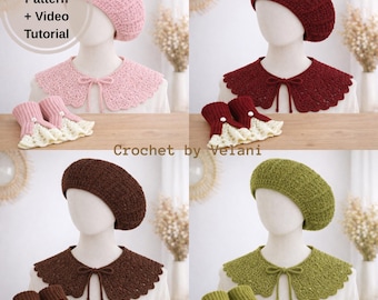 Crochet Pattern Bundle | Chunky Beret, Detachable Collar, Wrist Warmers (PDF + Video Tutorials)