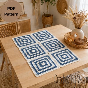 Crochet Table Runner Pattern PDF, Granny Square Table Runner Tutorial, Boho Dining Table Decor, Crochet Placemat, Instant Download