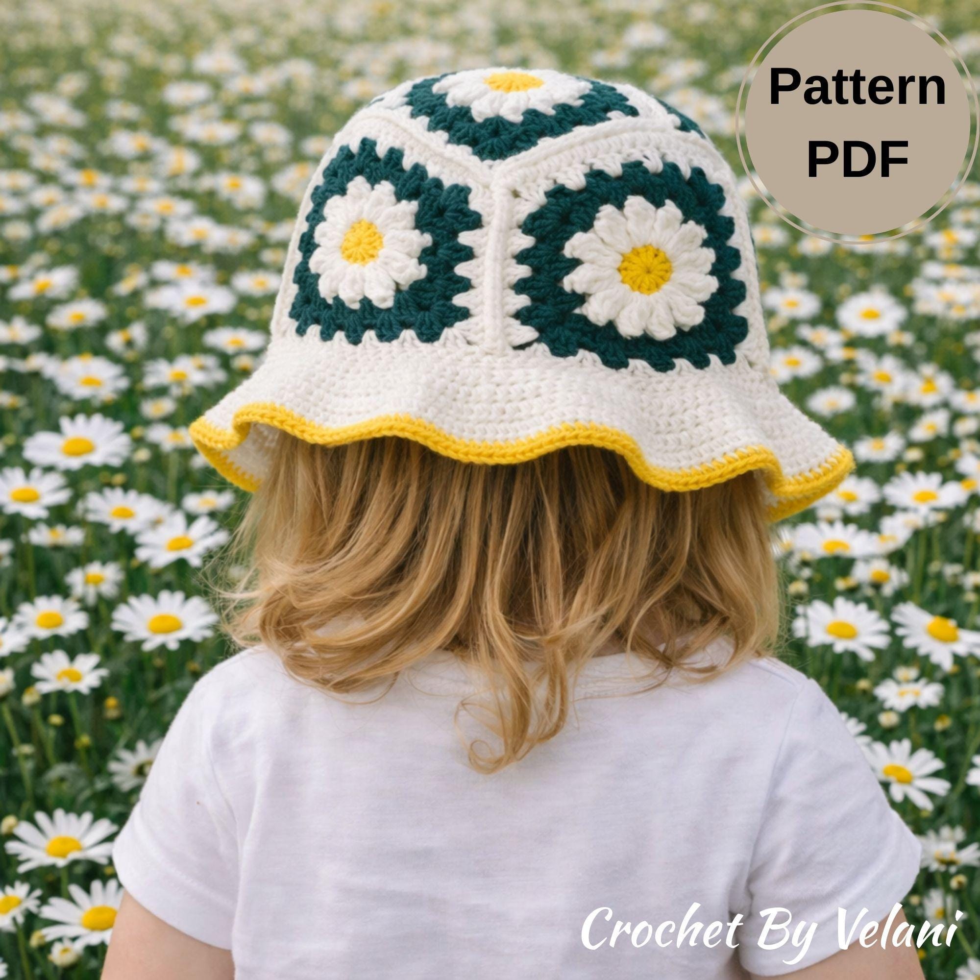 Steve Madden Crochet‎ Floral Paper Straw Granny Square Bucket Hat Lime Green Crochet Flower Bucket Hat Tutorial (Granny Square) - YouTube main image 2