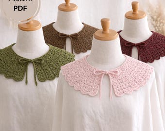 Patrón de cuello festoneado de crochet, cuello Peter Pan de encaje desmontable (Descargar PDF)