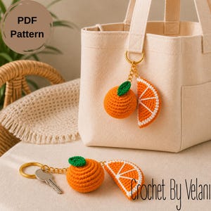 Orangen Schlüsselanhänger PDF Muster, Orangenscheibe Taschenanhänger Anleitung, Amigurumi Obst Schlüsselanhänger, Sommer Geschenk, DIY Taschenzubehör