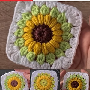 Sunflower Crochet Granny Square - Beginner Crochet Project - Digital Download - Flower Granny Square -  Granny Square Crochet Patterns - PDF