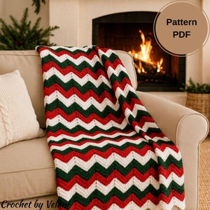 Crochet Chevron Blanket Pattern PDF | Easy Christmas Ripple Zig Zag Afghan Throw | Instant Download
