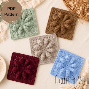 3D Flower Granny Square Crochet Pattern PDF, Raised Floral Motif Tutorial, Boho Afghan Blanket Block, Video Included Instant Download