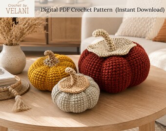 Crochet Pumpkin Pattern PDF, 3 Sizes, Amigurumi Pumpkins, Fall & Halloween Decor