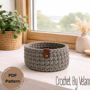 Crochet Basket Pattern PDF, T-Shirt Yarn Storage Basket, Round Home Organizer image 6