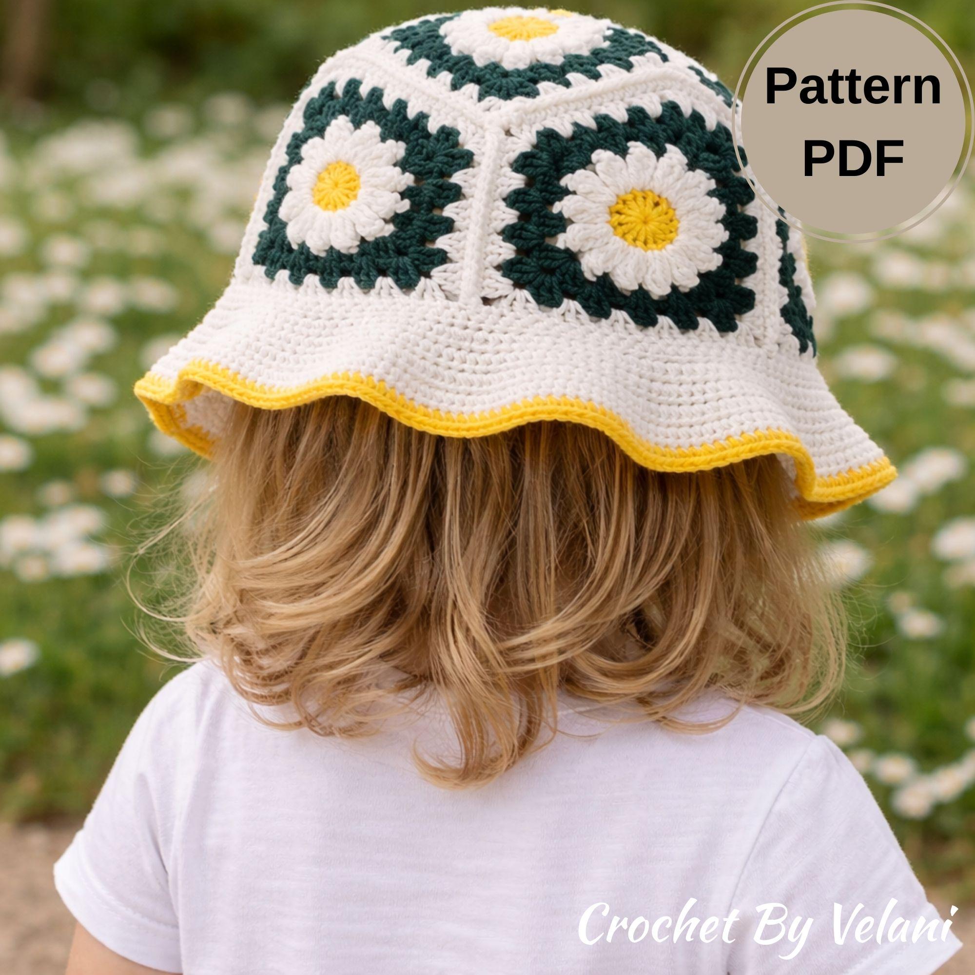 Crochet Daisy Bucket Hat Pattern PDF, Kids Granny Square  display picture 1
