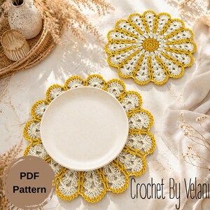 Flower Placemat Crochet Pattern PDF + Video Tutorial, Daisy Table Mat, Boho Summer Table Decor