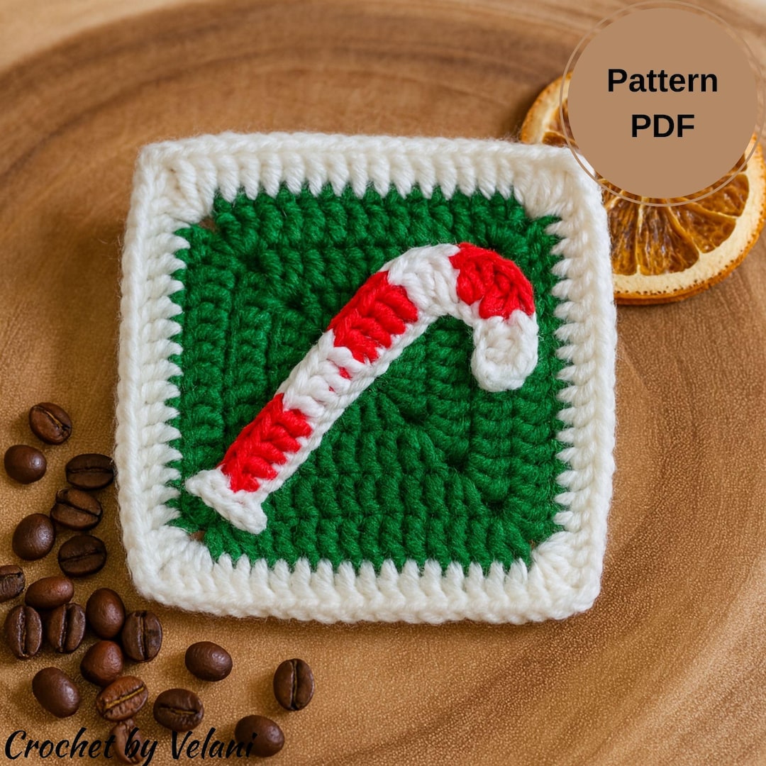 Candy Cane Granny Square Crochet Pattern PDF – Christmas Block Design ...
