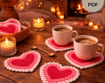 Crochet Heart Coaster/Mug Rug Pattern + Valentine + PDF Digital Download