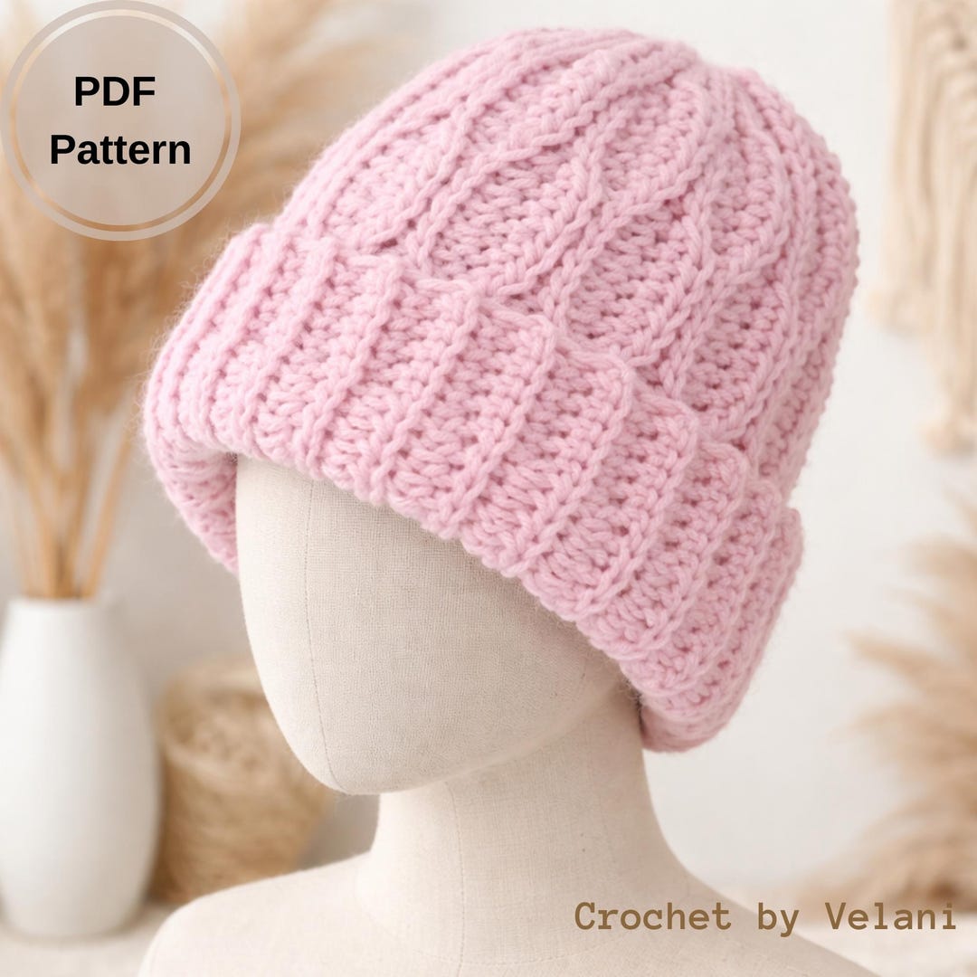 Cable Crochet Beanie Pattern | Adult Ribbed Hat (PDF + Video) - Etsy