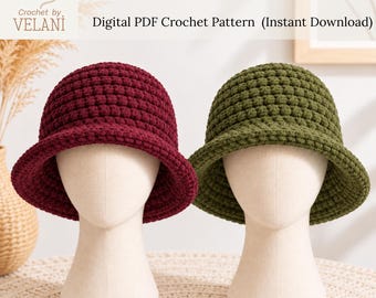 Crochet Bucket Hat Pattern PDF | Plush Velvet Bucket Hat Crochet Pattern | Chunky Hat Tutorial | Instant Download