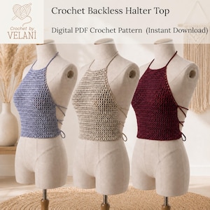 Crochet Halter Top Pattern, Backless Boho Summer Crop Top (PDF Download)