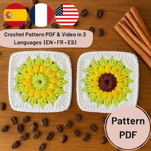 Sunflower Granny Square Crochet Pattern: Beginner Friendly (PDF + Video)