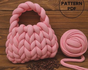 Chunky Knit Bubble Bag Pattern PDF, Braided Handle Cloud Bag, Jumbo Yarn Purse