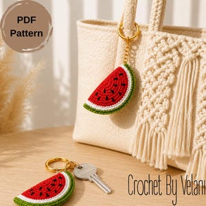 Crochet Watermelon Keychain PDF Pattern, Summer Fruit Bag Charm Tutorial, Cute Crochet Slice Keyring, Instant Download DIY Gift For Bags
