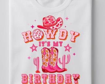 Pink Disco Cowgirl Birthday DTF Shirt, Retro Western Boots DTF Design