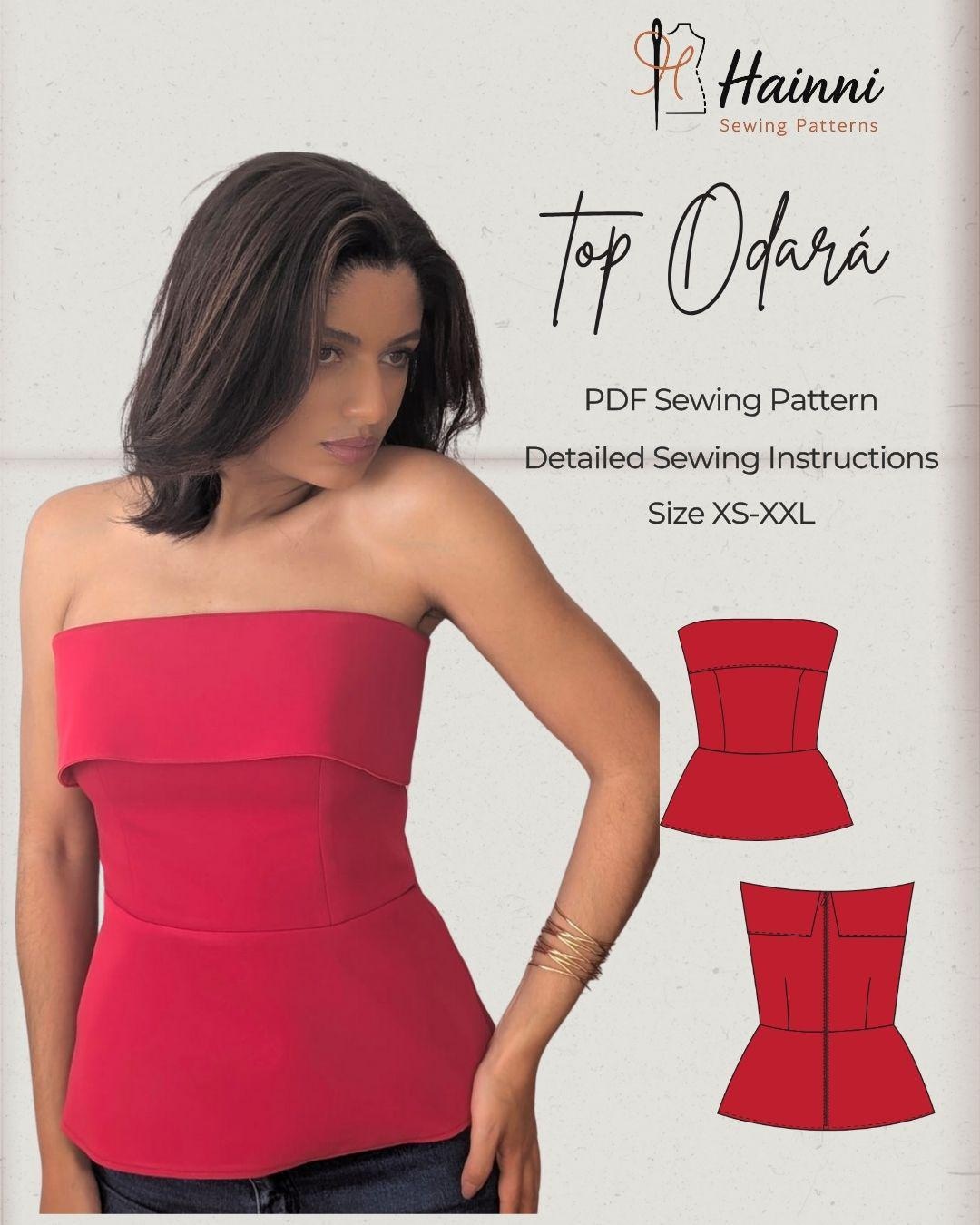 Strapless Top Sewing Pattern, Peplum Top Sewing Pattern, Bustier Sewing ...