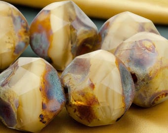 Czech Glass Baroque Beads: Ivory Topaz Picasso (15ct, 9mm)