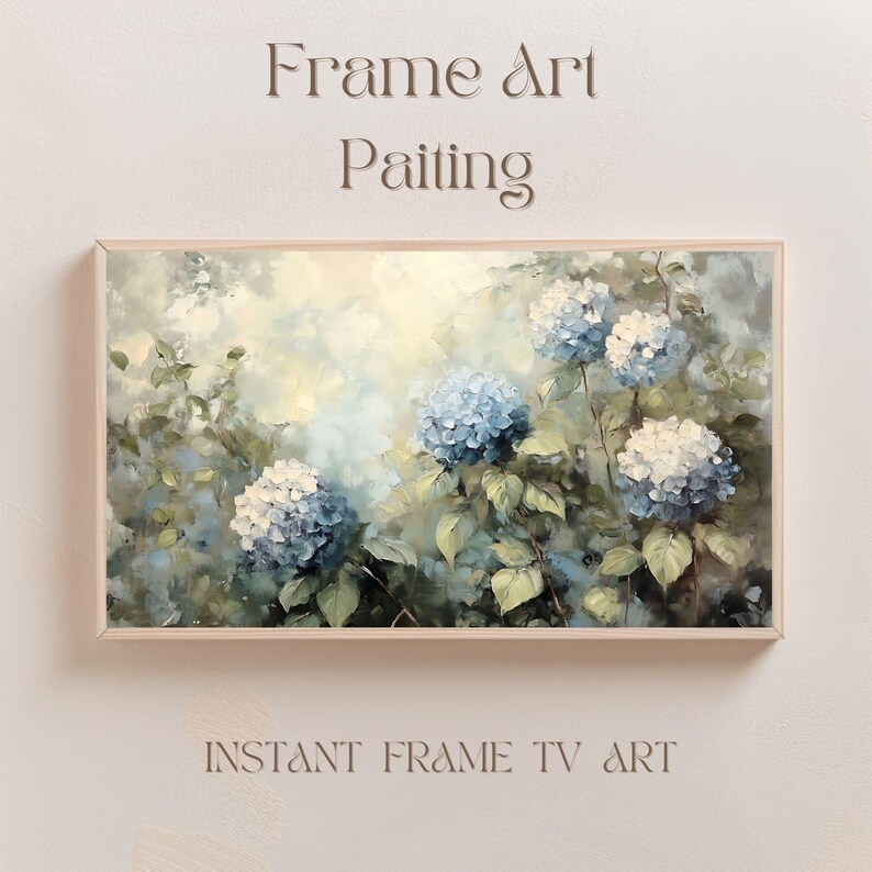 Blue Hydrangea Watercolor Flower Samsung Frame Tv Artwork Pastel Floral
