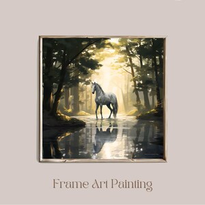Decoración de pared con caballo blanco salvaje, marco con foto de caballo, regalo para amantes de los caballos, arte de pared natural, arte ecuestre imprimible, hasta 40 x 40 pulgadas, GWAH2