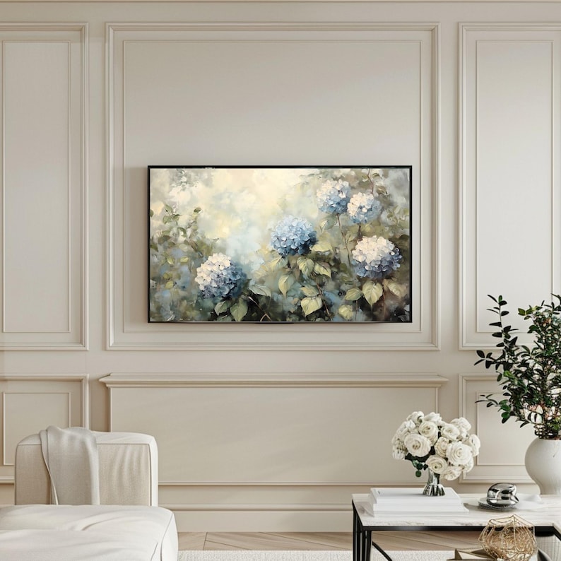 Blue Hydrangea Watercolor Flower Samsung Frame Tv Artwork Pastel Floral