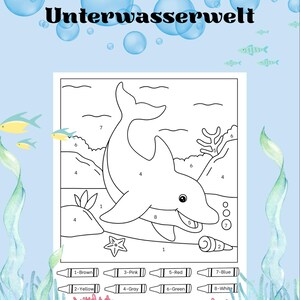 Paint by numbers underwater world for children | Sea creatures coloring book PDF | Learn numbers playfully | Coloring book to print | Children&#39;s books