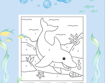 Pinte por números o mundo subaquático para crianças | Livro de colorir criaturas marinhas em PDF | Aprenda os números de forma divertida | Livro de colorir para imprimir | Livros infantis