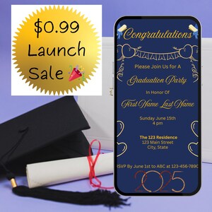 Modèle d'invitation de remise des diplômes modifiable - Invitation à une fête des diplômés de la promotion 2025 - Téléchargement immédiat - Modèle Canva - Faire-part de fin d'études imprimable