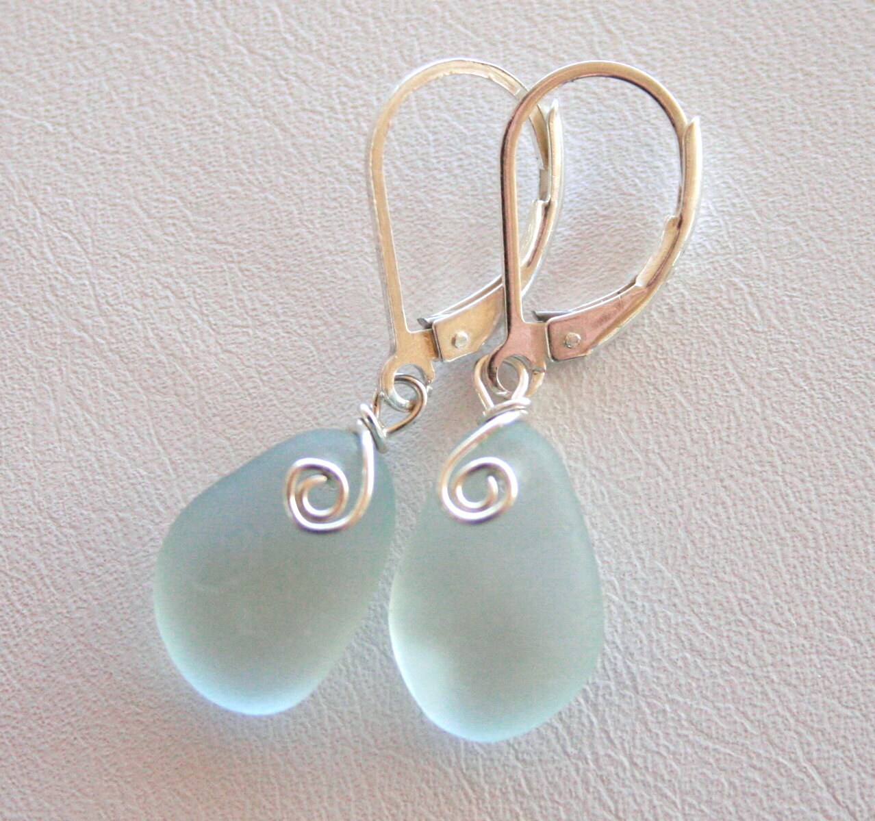 Sea Glass Jewelry Soft Aqua Earrings Sterling Silver Lever Etsy