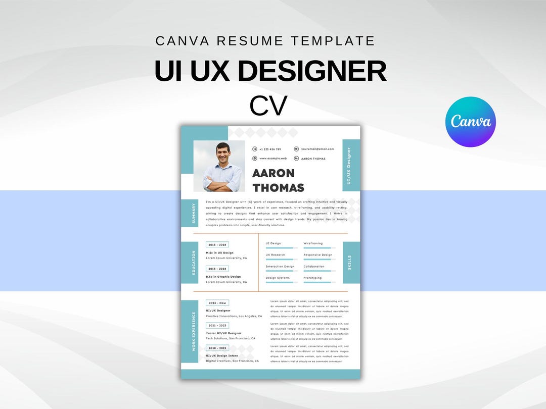 UI UX Designer Resume Template | English Canva Template | Editable ...
