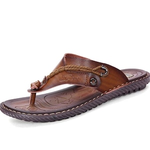 Mens Flip Flops Casual Leather Home Sandals For Mens Rubber Sole Slippers