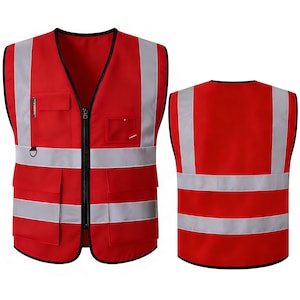 Chaleco de seguridad personalizado, reflectante de alta visibilidad, con logotipo y bolsillos, ideal para hombres y mujeres, ideal como regalo de ropa de trabajo para la construcción. Red