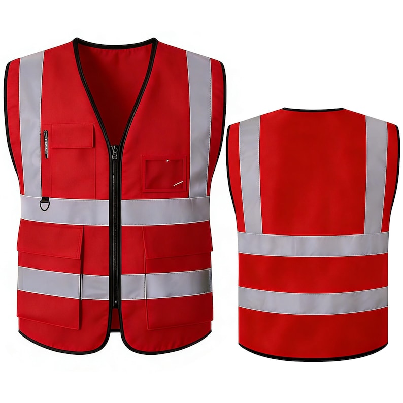 Chaleco de seguridad personalizado, reflectante de alta visibilidad, con logotipo y bolsillos, ideal para hombres y mujeres, ideal como regalo de ropa de trabajo para la construcción. Red
